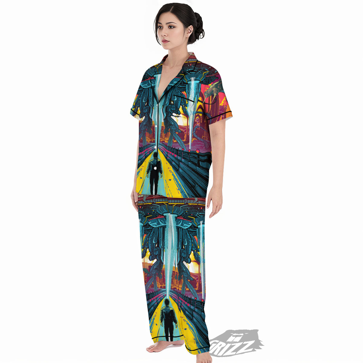 Aliens Invade earth Print Women's Pajamas Set-grizzshop
