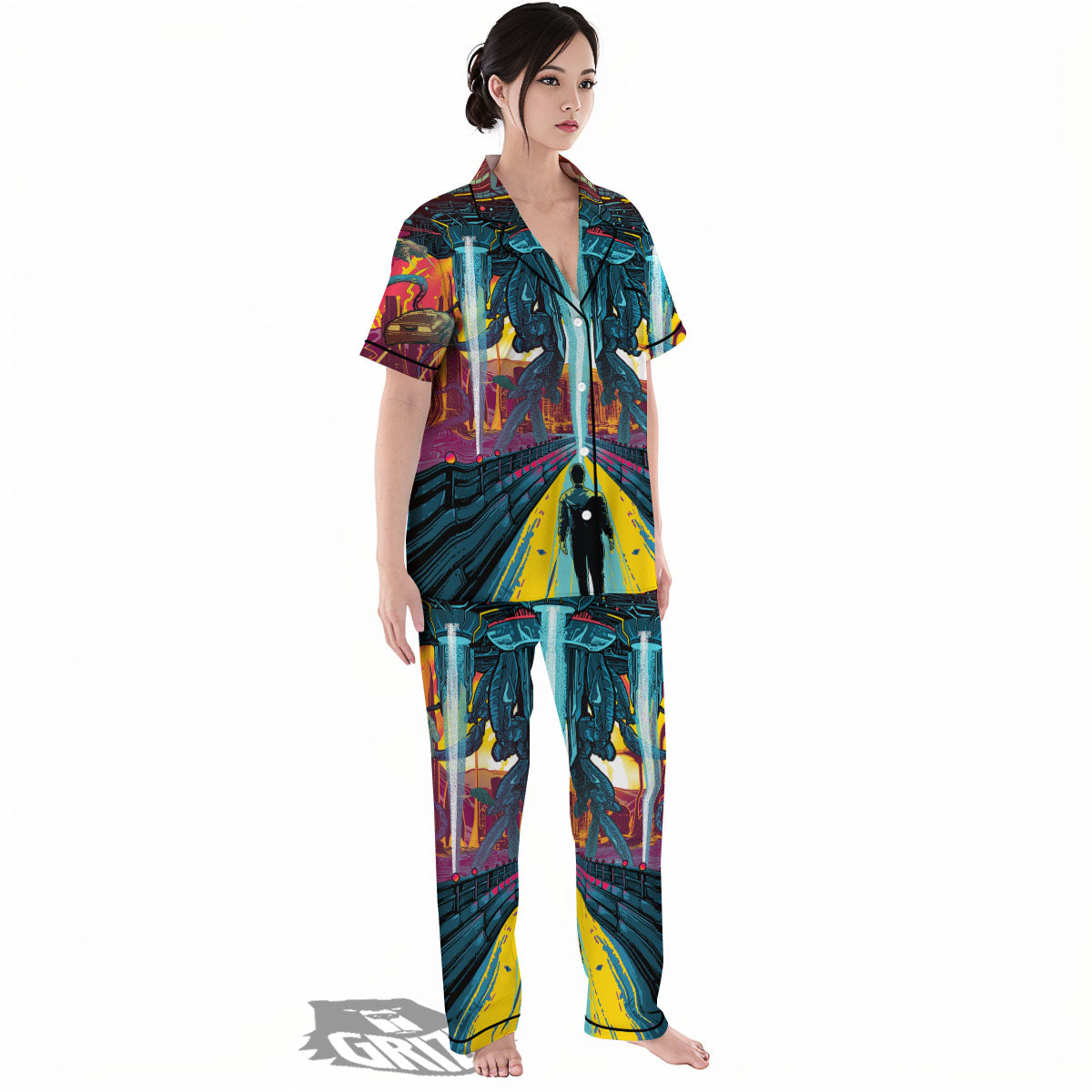 Aliens Invade earth Print Women's Pajamas Set-grizzshop
