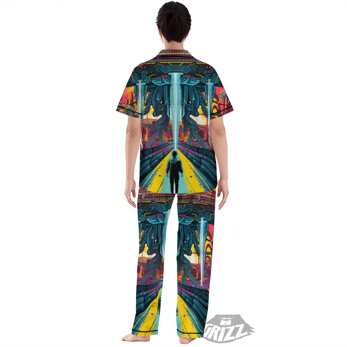 Aliens Invade earth Print Women's Pajamas Set-grizzshop