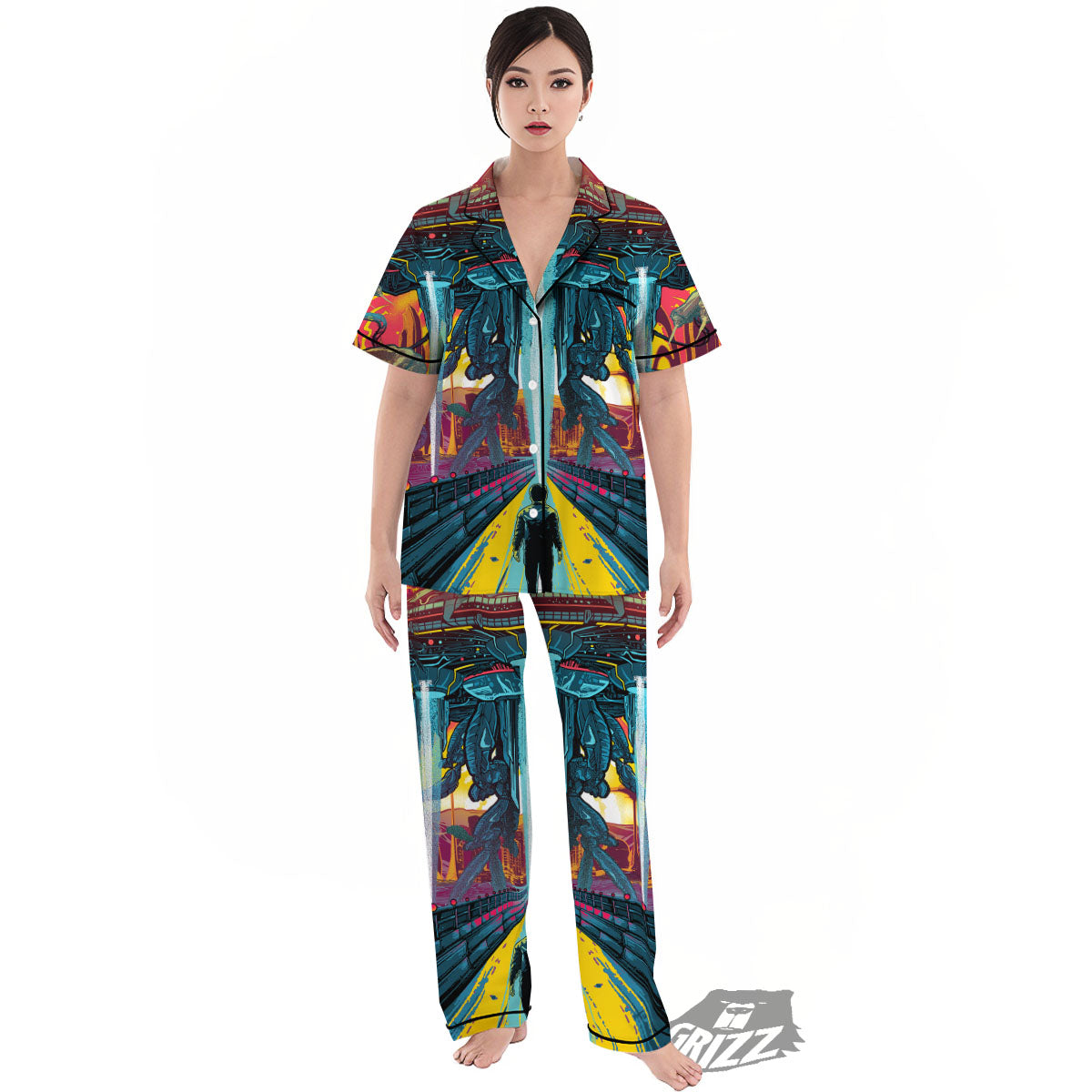 Aliens Invade earth Print Women's Pajamas Set-grizzshop