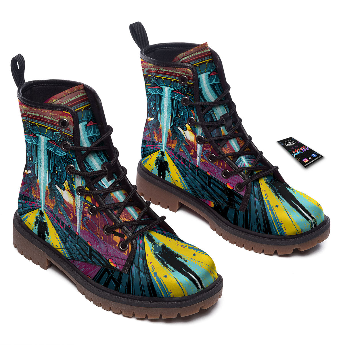 Aliens Invade earth Print Work Boots-grizzshop
