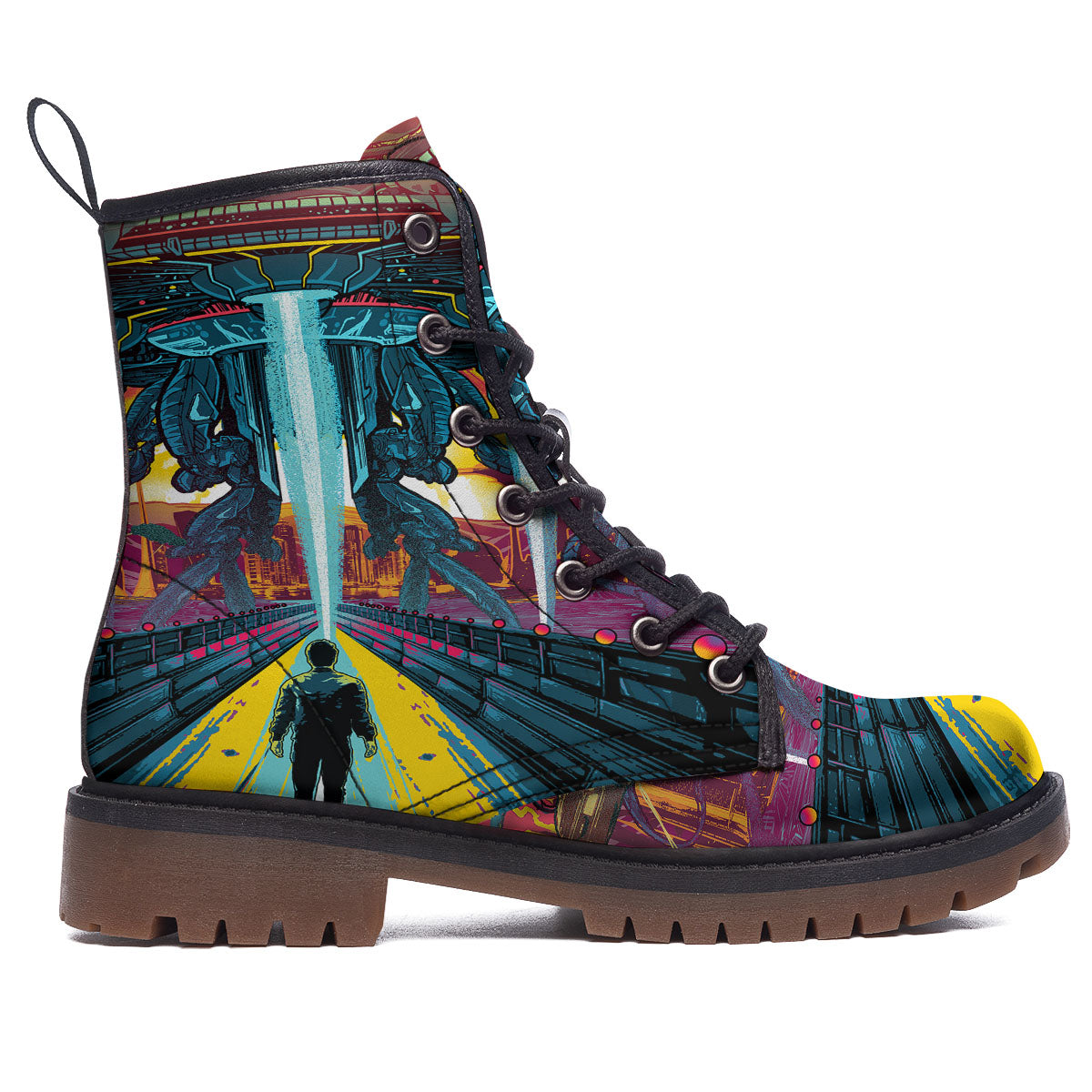 Aliens Invade earth Print Work Boots-grizzshop
