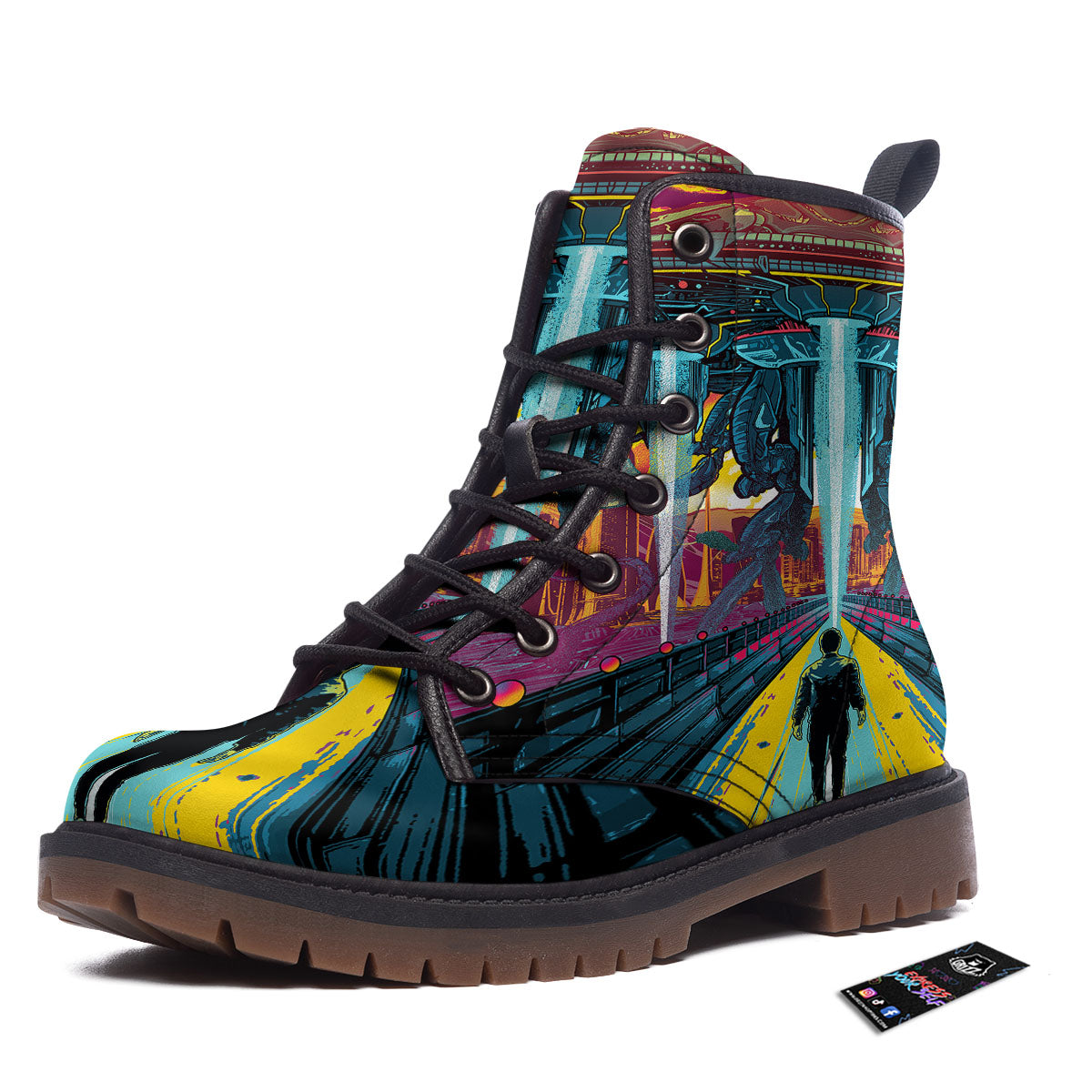 Aliens Invade earth Print Work Boots-grizzshop