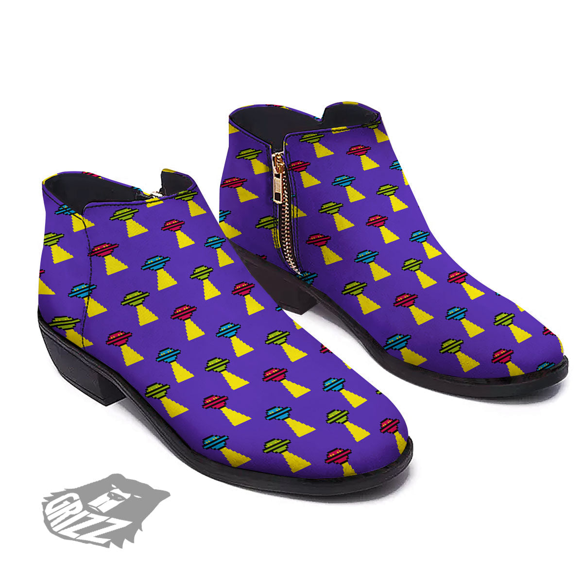 Aliens UFO Pixel Print Pattern Ankle Boots-grizzshop