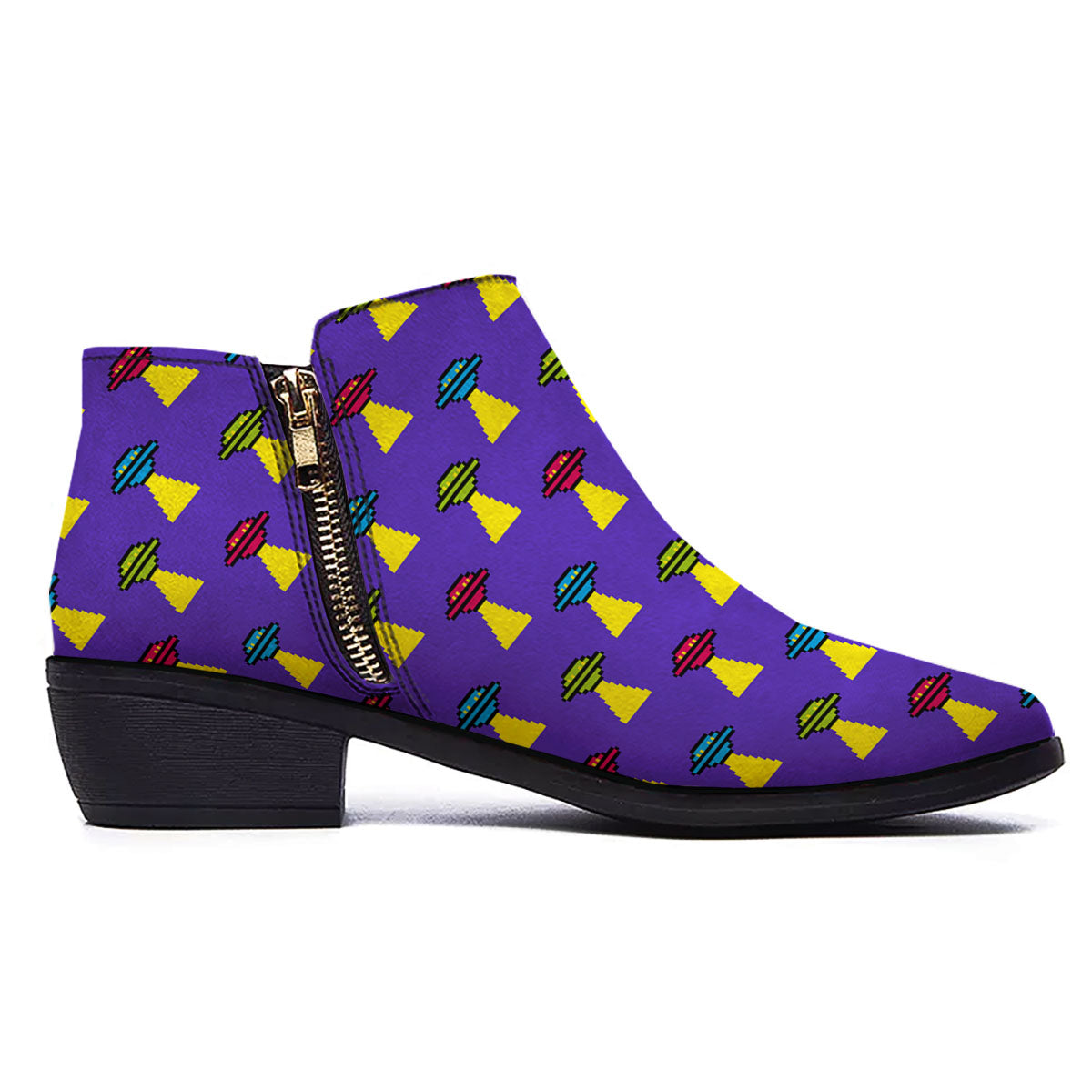 Aliens UFO Pixel Print Pattern Ankle Boots-grizzshop