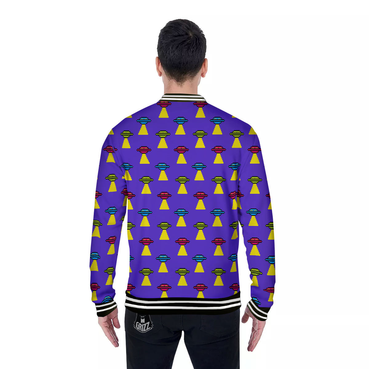 Aliens UFO Pixel Print Pattern Baseball Jacket-grizzshop
