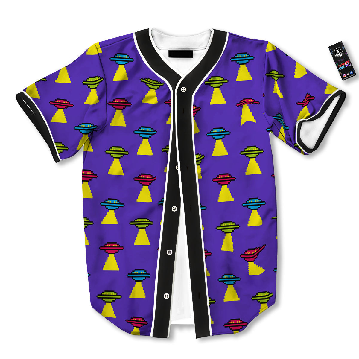 Aliens UFO Pixel Print Pattern Baseball Jersey-grizzshop