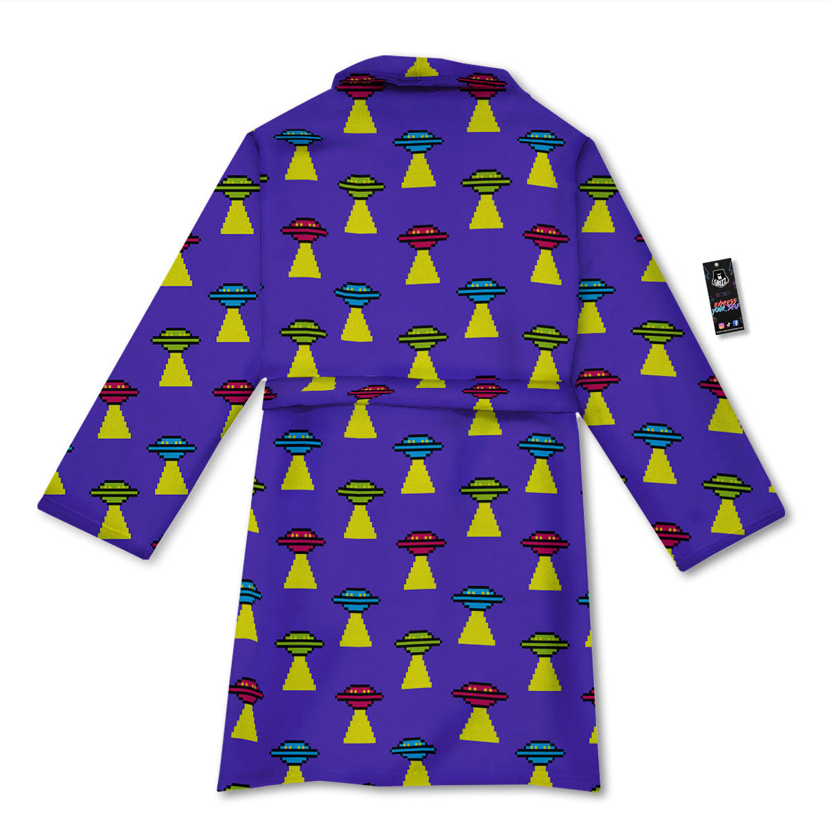 Aliens UFO Pixel Print Pattern Bathrobe-grizzshop