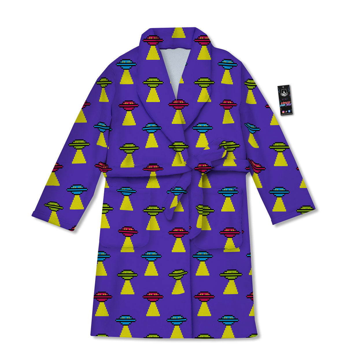 Aliens UFO Pixel Print Pattern Bathrobe-grizzshop