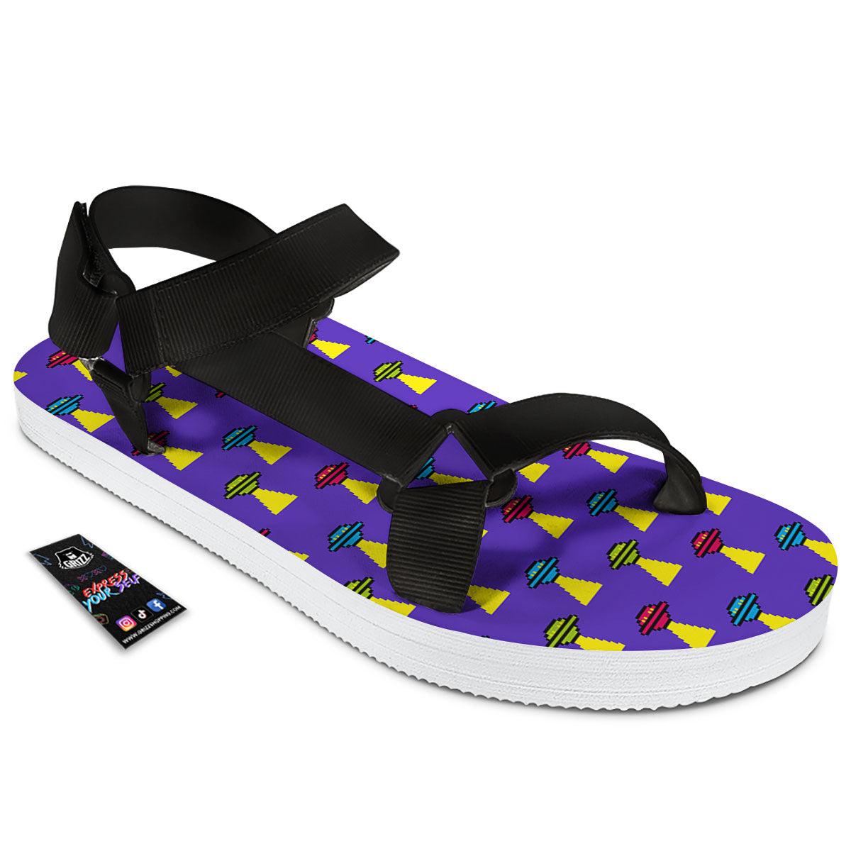 Aliens UFO Pixel Print Pattern Black Open Toe Sandals-grizzshop