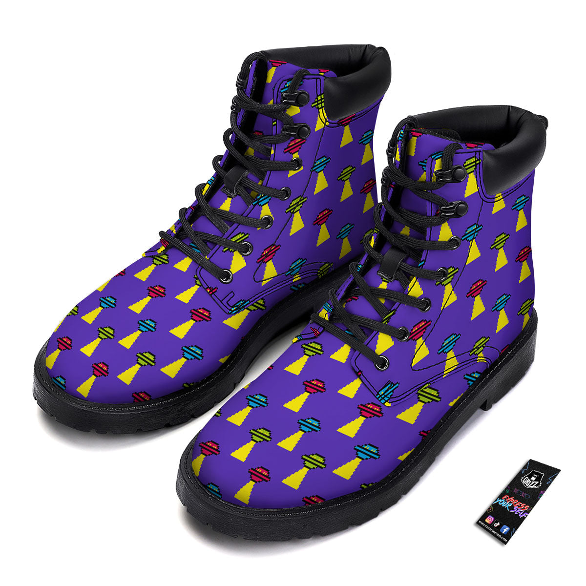 Aliens UFO Pixel Print Pattern Boots-grizzshop