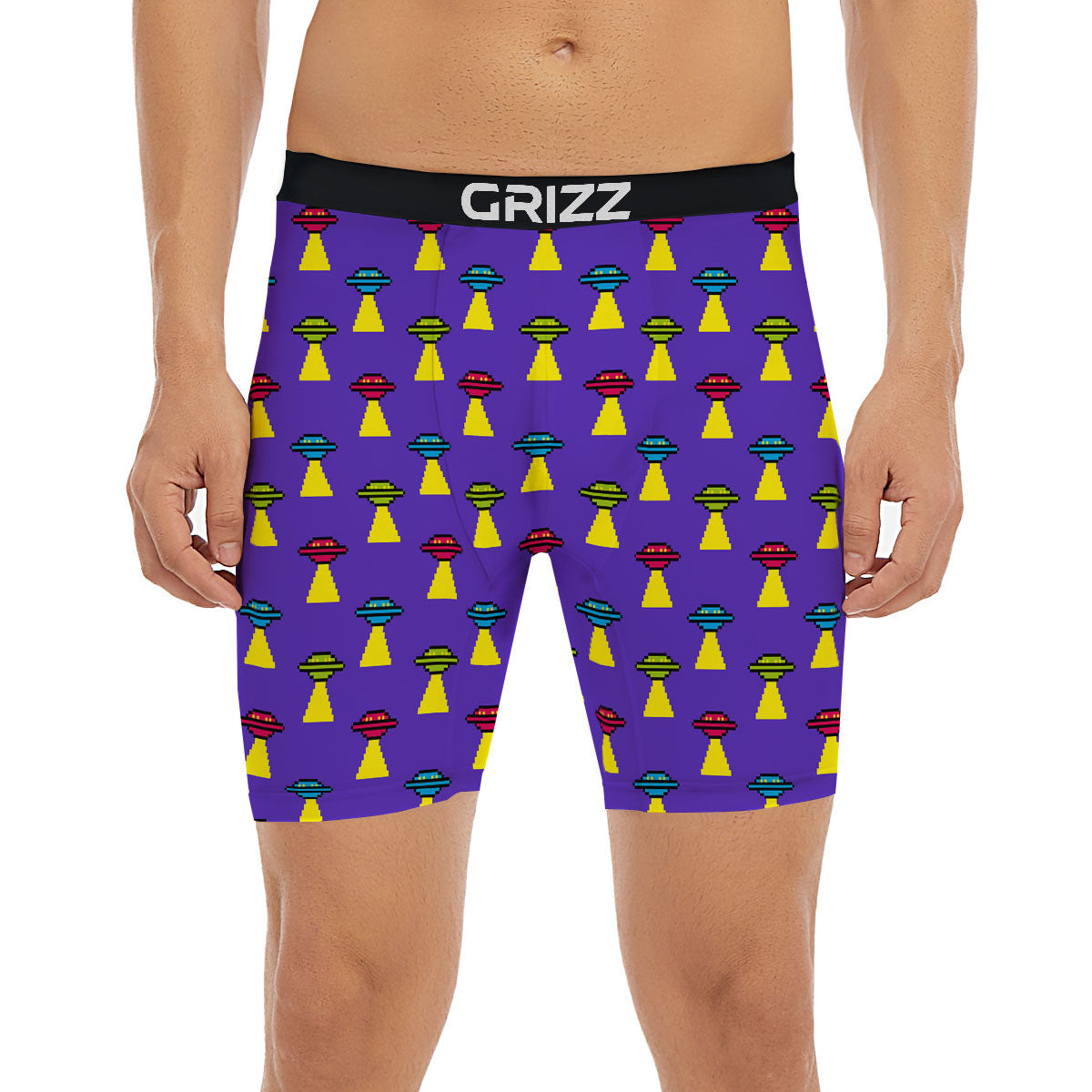 Aliens UFO Pixel Print Pattern Boxer Briefs-grizzshop