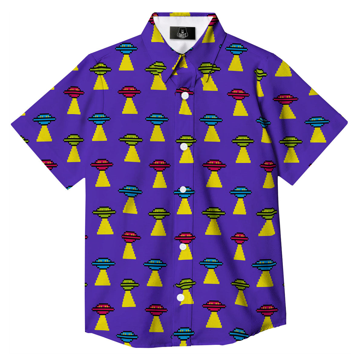 Aliens UFO Pixel Print Pattern Button Up Shirt-grizzshop