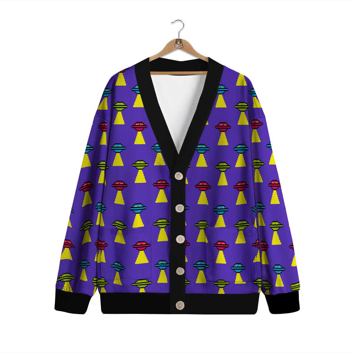 Aliens UFO Pixel Print Pattern Cardigan-grizzshop