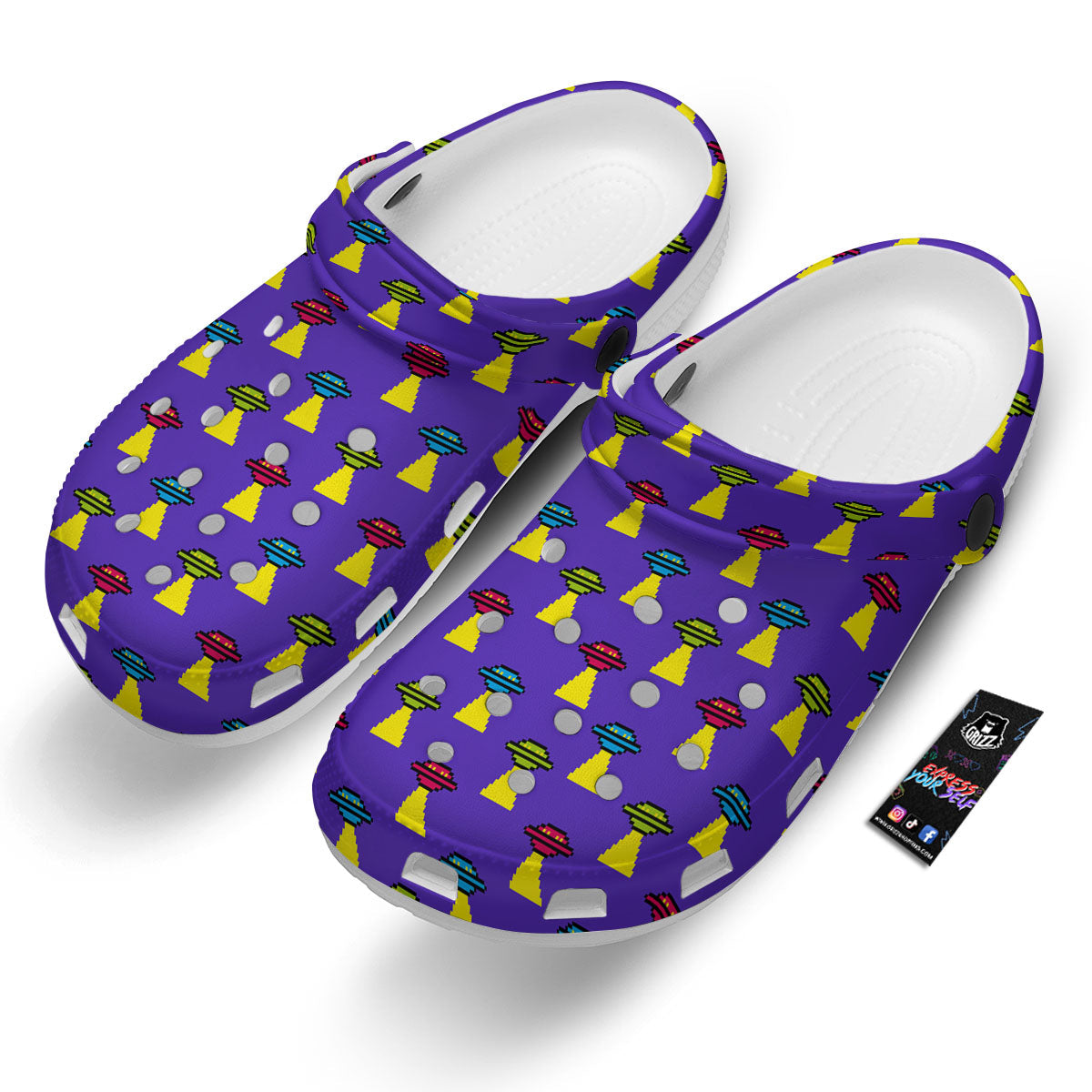 Aliens UFO Pixel Print Pattern Clog-grizzshop