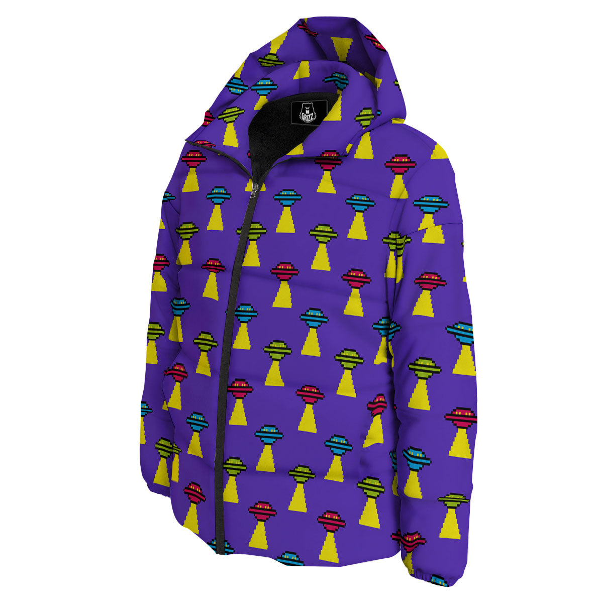 Aliens UFO Pixel Print Pattern Down Jacket-grizzshop