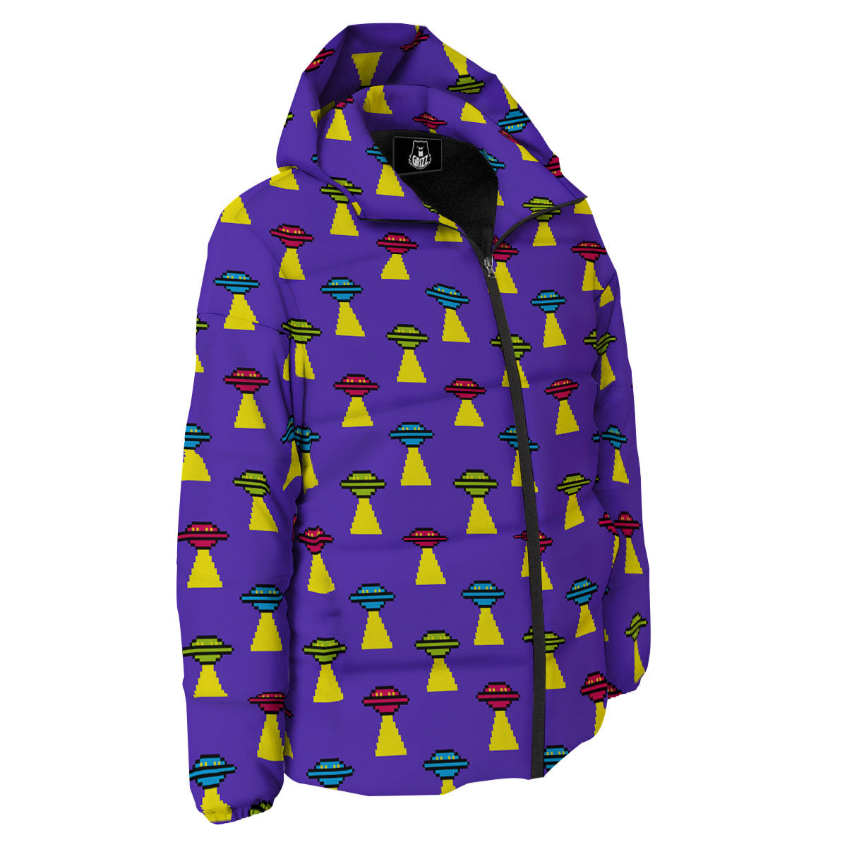 Aliens UFO Pixel Print Pattern Down Jacket-grizzshop