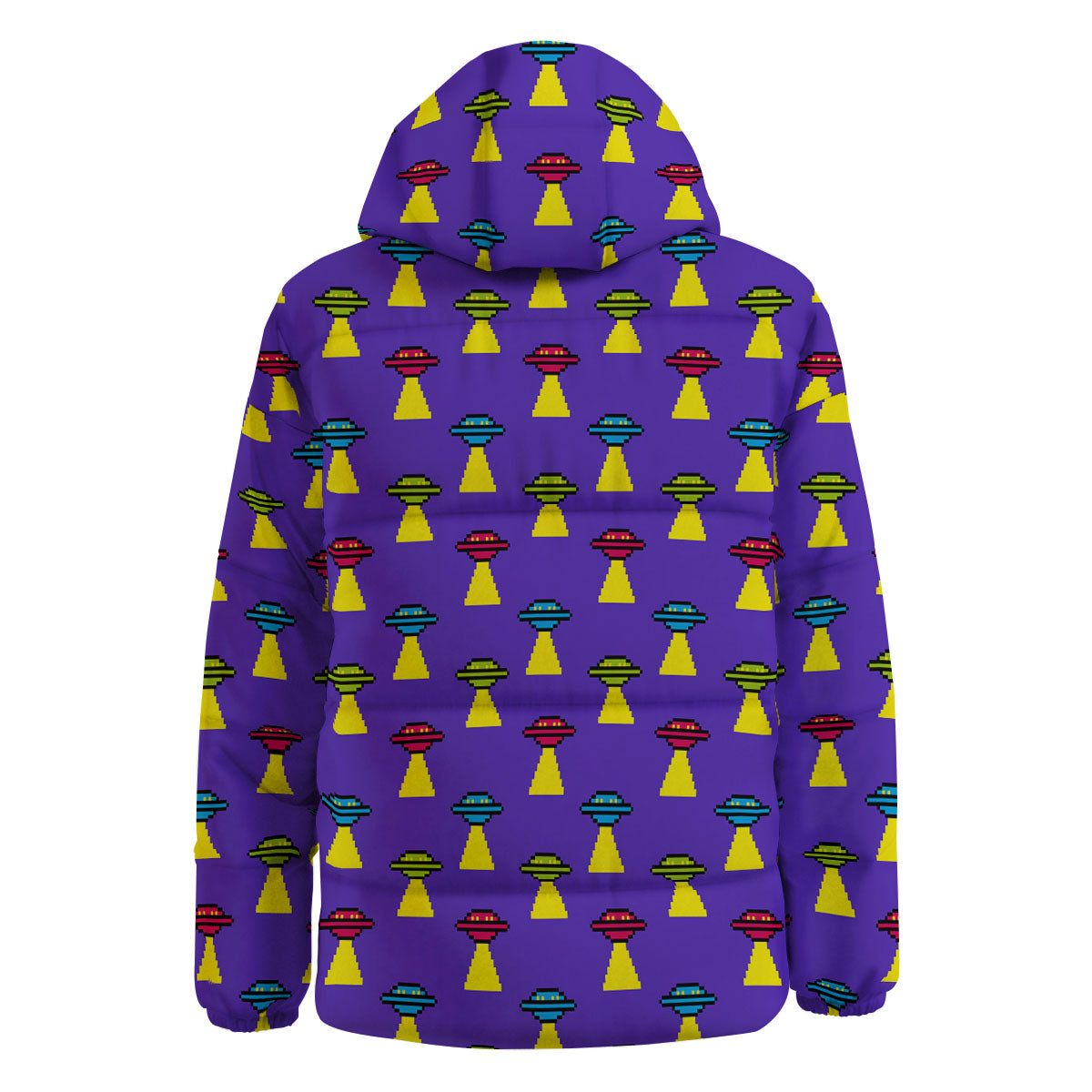 Aliens UFO Pixel Print Pattern Down Jacket-grizzshop