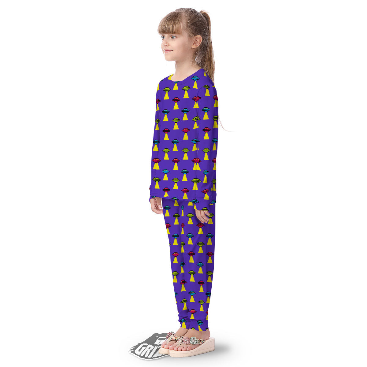 Aliens UFO Pixel Print Pattern Kid's Pajamas-grizzshop