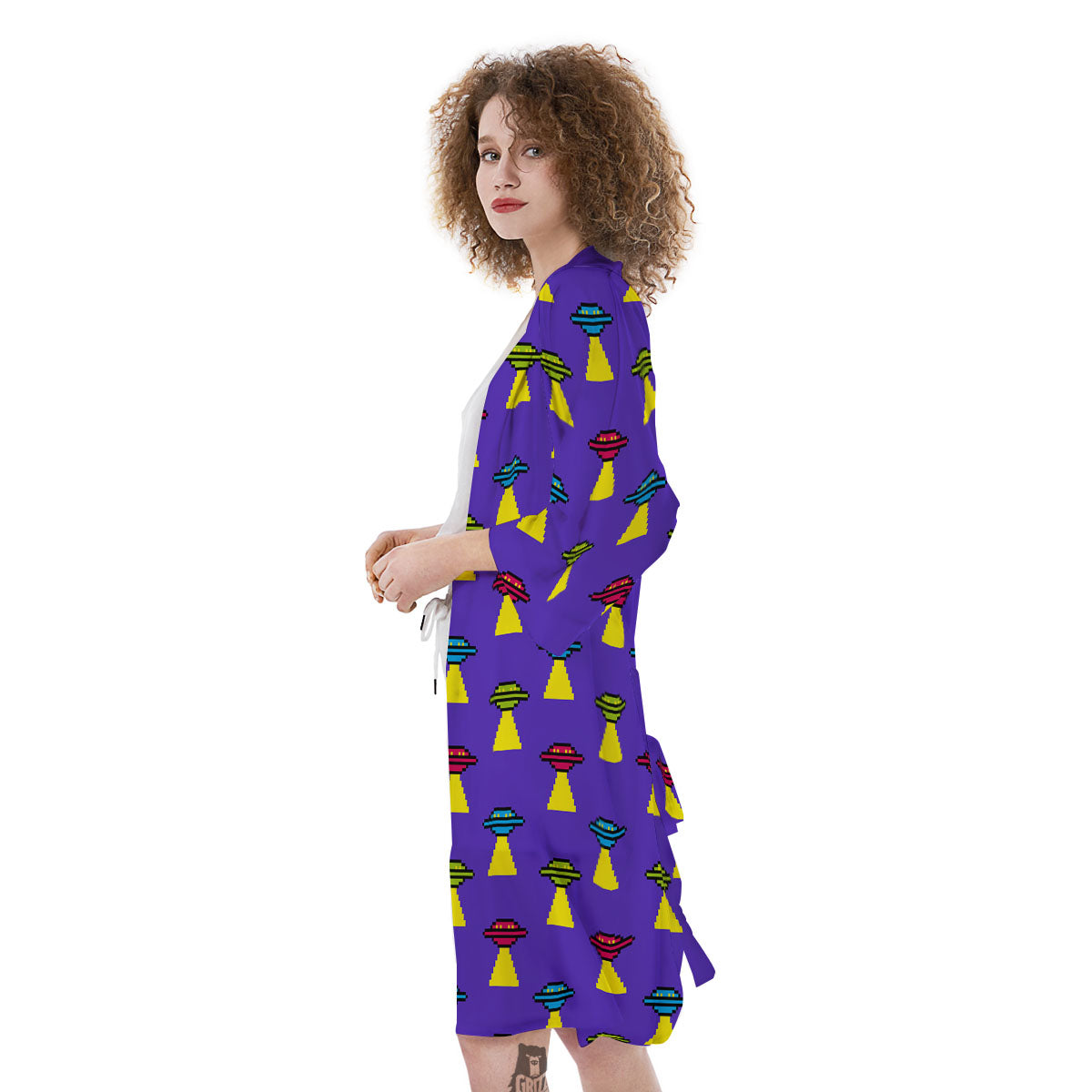Aliens UFO Pixel Print Pattern Kimono-grizzshop