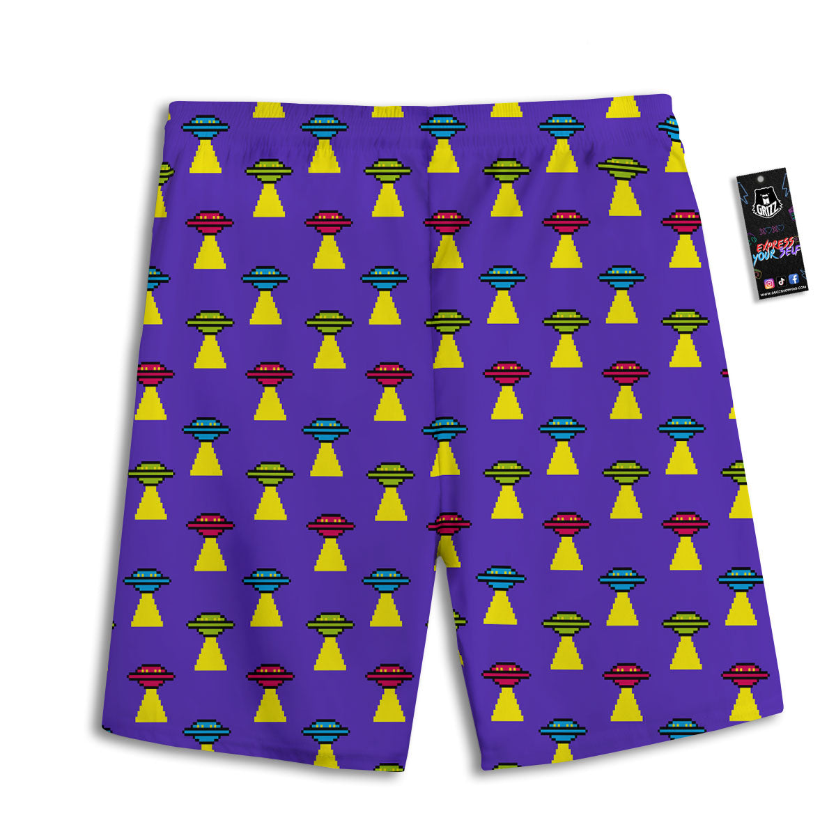 Aliens UFO Pixel Print Pattern Men's Athletic Shorts