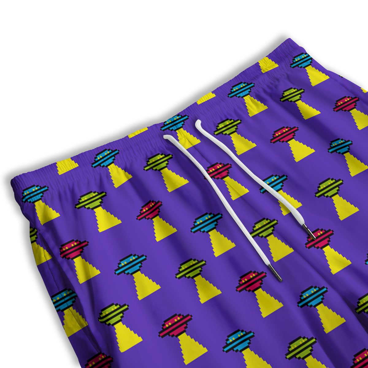 Aliens UFO Pixel Print Pattern Men's Athletic Shorts