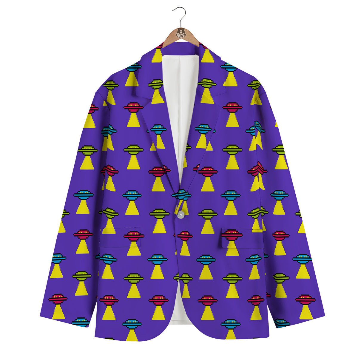 Aliens UFO Pixel Print Pattern Men's Blazer-grizzshop