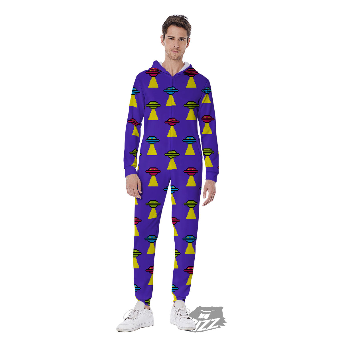 Aliens UFO Pixel Print Pattern Men's Jumpsuit-grizzshop