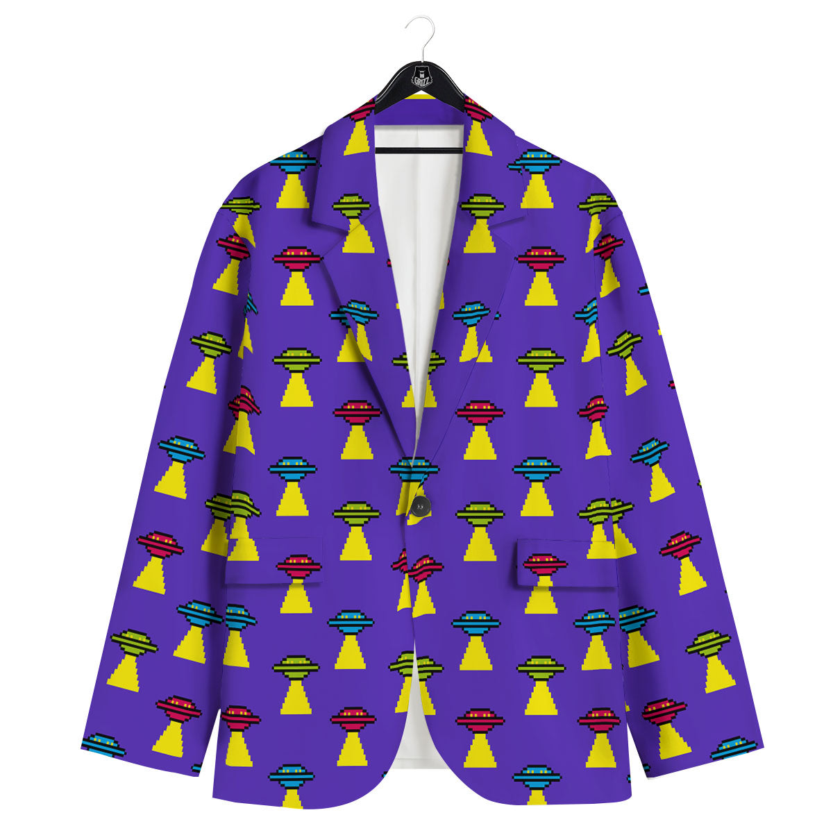 Aliens UFO Pixel Print Pattern Men's Sport Coat-grizzshop