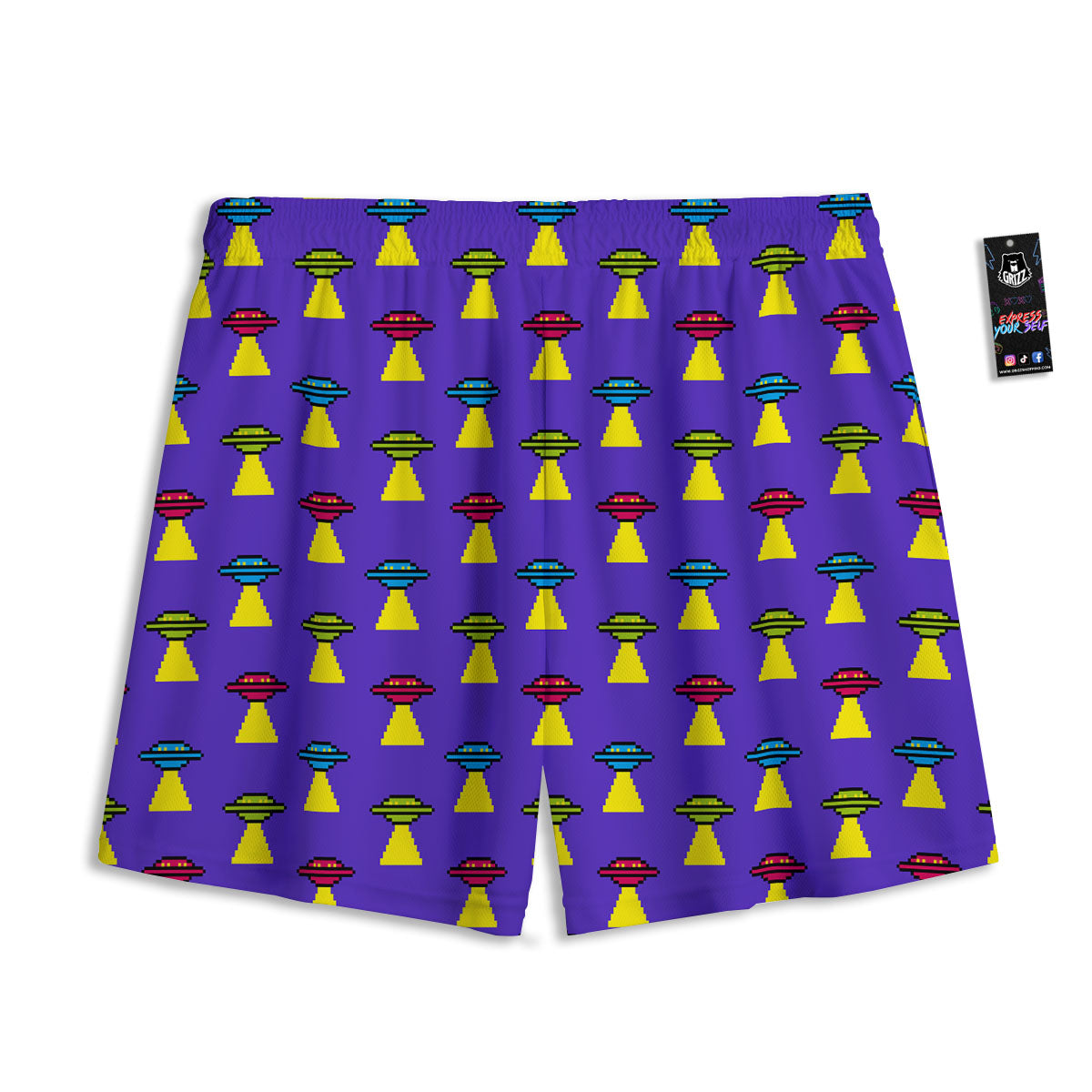 Aliens UFO Pixel Print Pattern Mesh Shorts