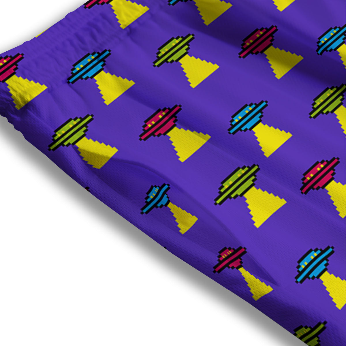Aliens UFO Pixel Print Pattern Mesh Shorts