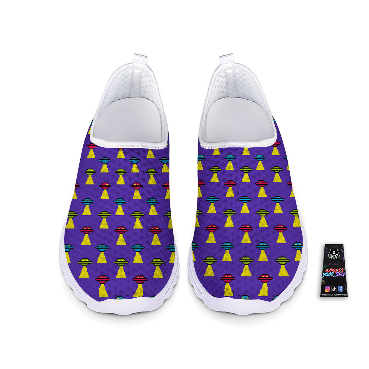 Aliens UFO Pixel Print Pattern Nurse Shoes-grizzshop