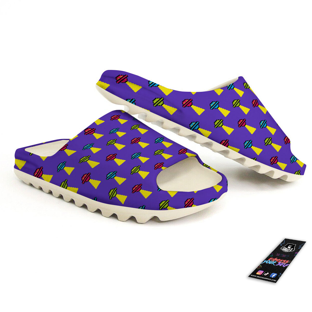 Aliens UFO Pixel Print Pattern Sandals-grizzshop