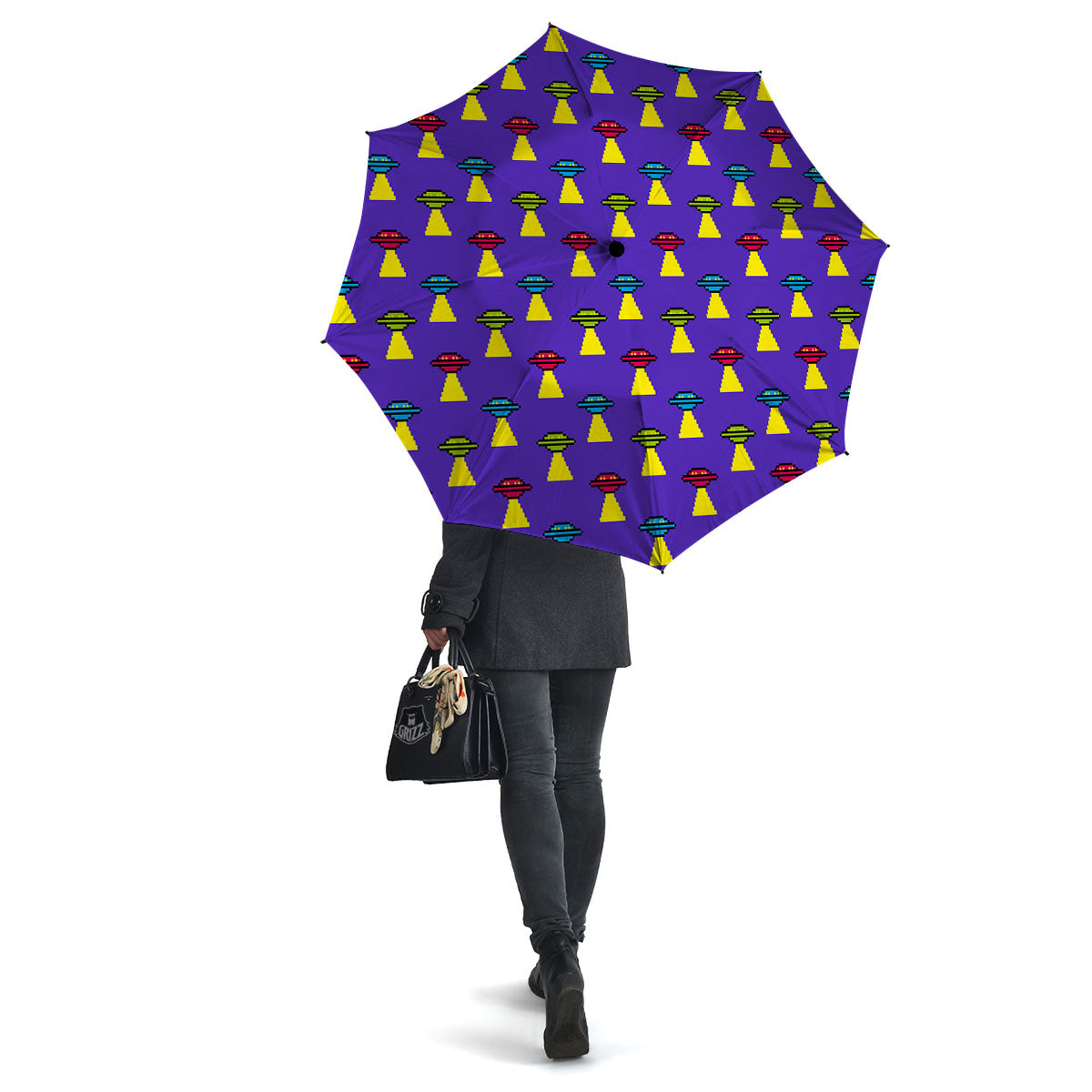 Aliens UFO Pixel Print Pattern Umbrella-grizzshop