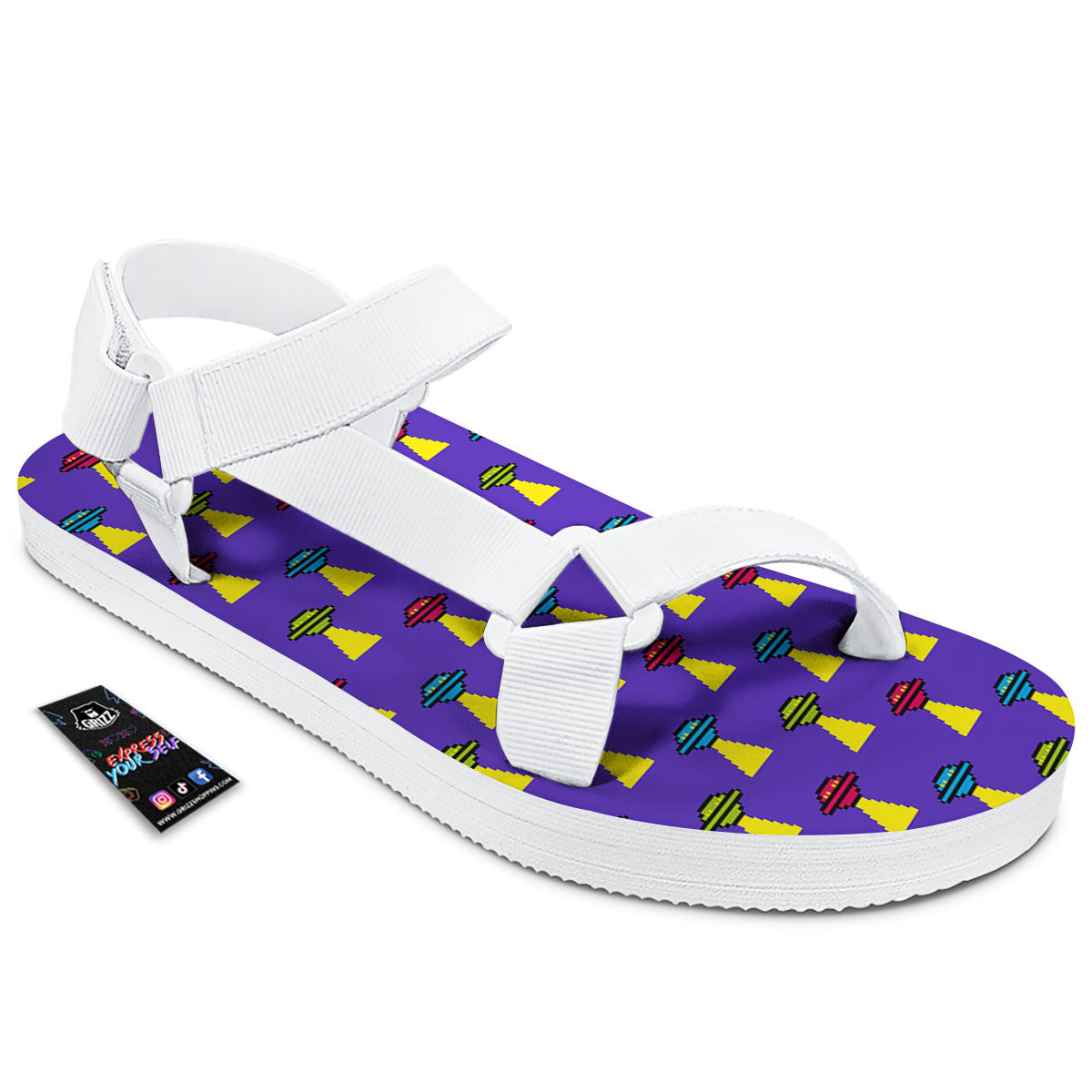 Aliens UFO Pixel Print Pattern White Open Toe Sandals-grizzshop