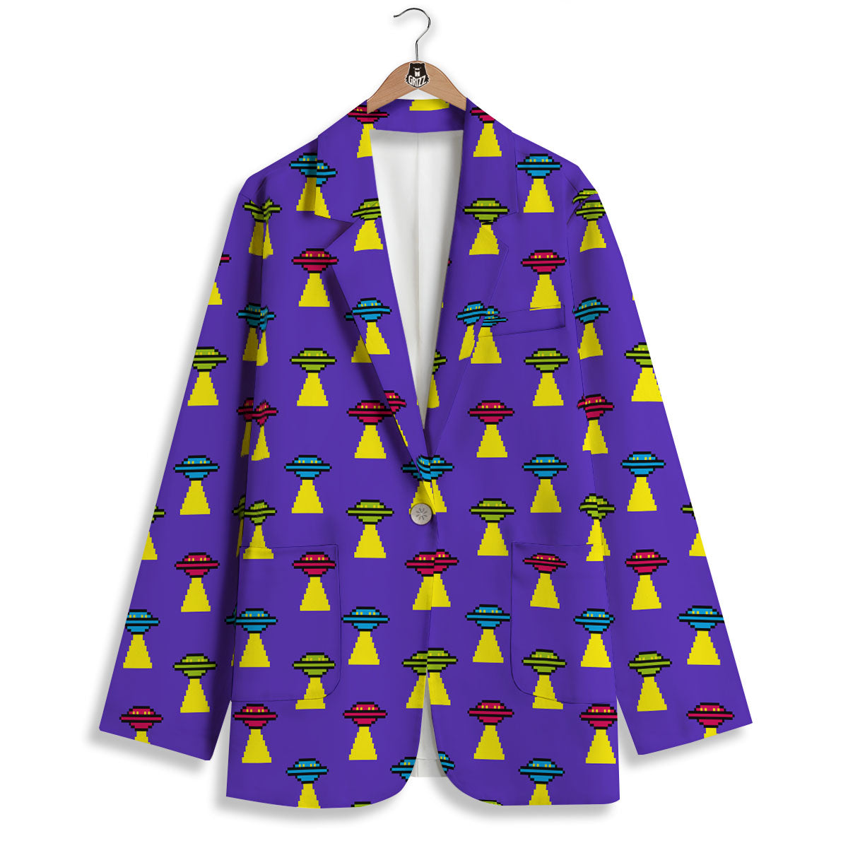 Aliens UFO Pixel Print Pattern Women's Blazer-grizzshop