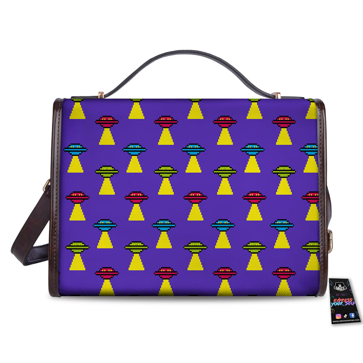 Aliens UFO Pixel Print Pattern Women's Satchel Bag