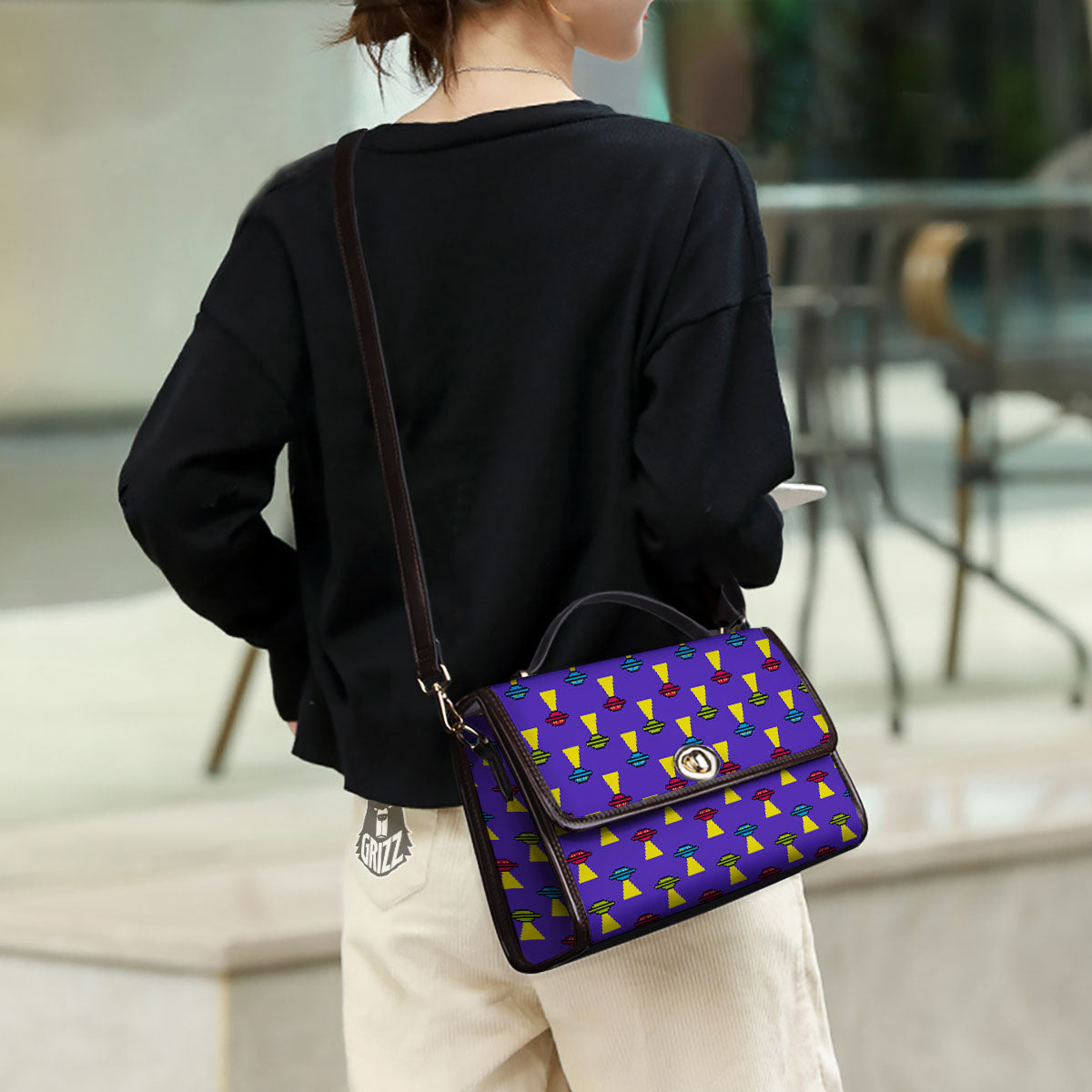 Aliens UFO Pixel Print Pattern Women's Satchel Bag