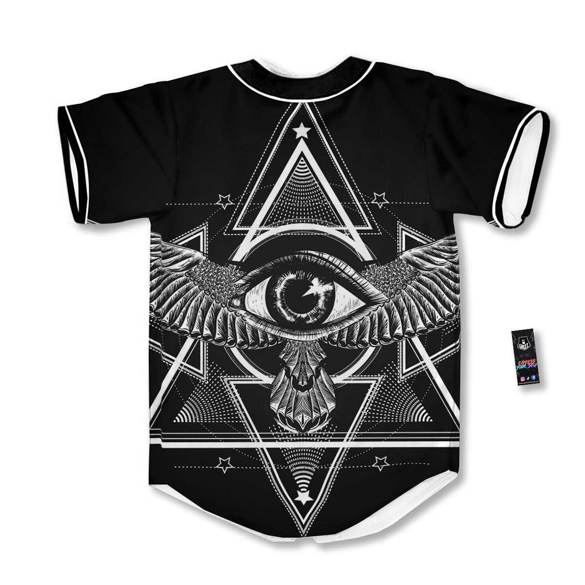 All Seeing Eye Black And Silver Print Baseball Jersey