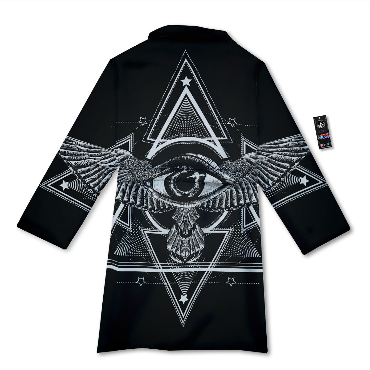 All Seeing Eye Black And Silver Print Bathrobe-grizzshop