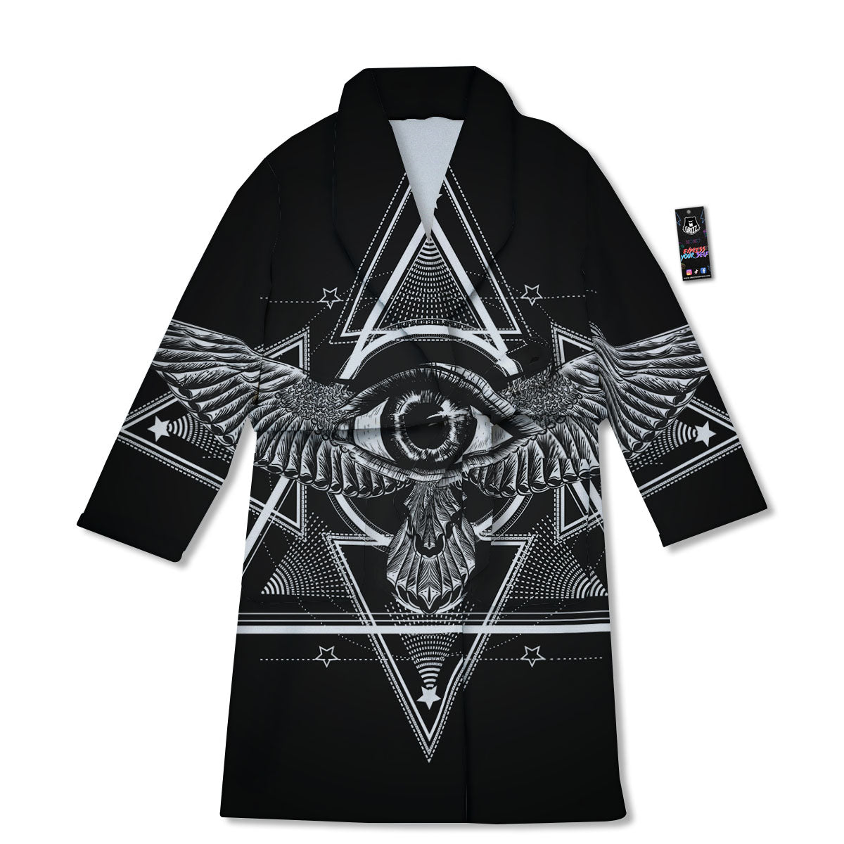 All Seeing Eye Black And Silver Print Bathrobe-grizzshop