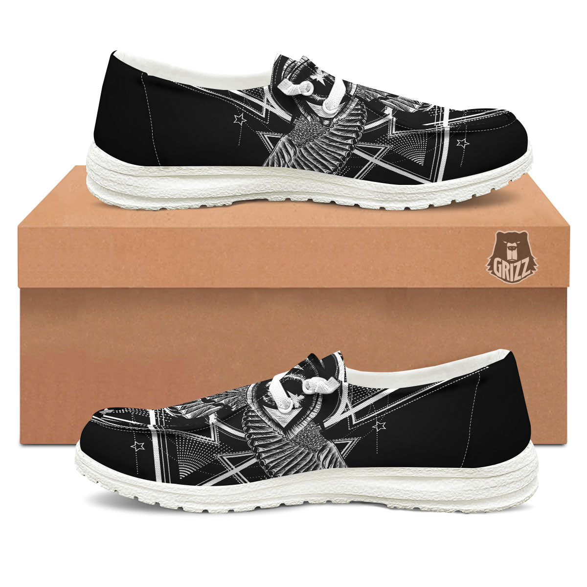 All Seeing Eye Black And Silver Print Black Loafers-grizzshop