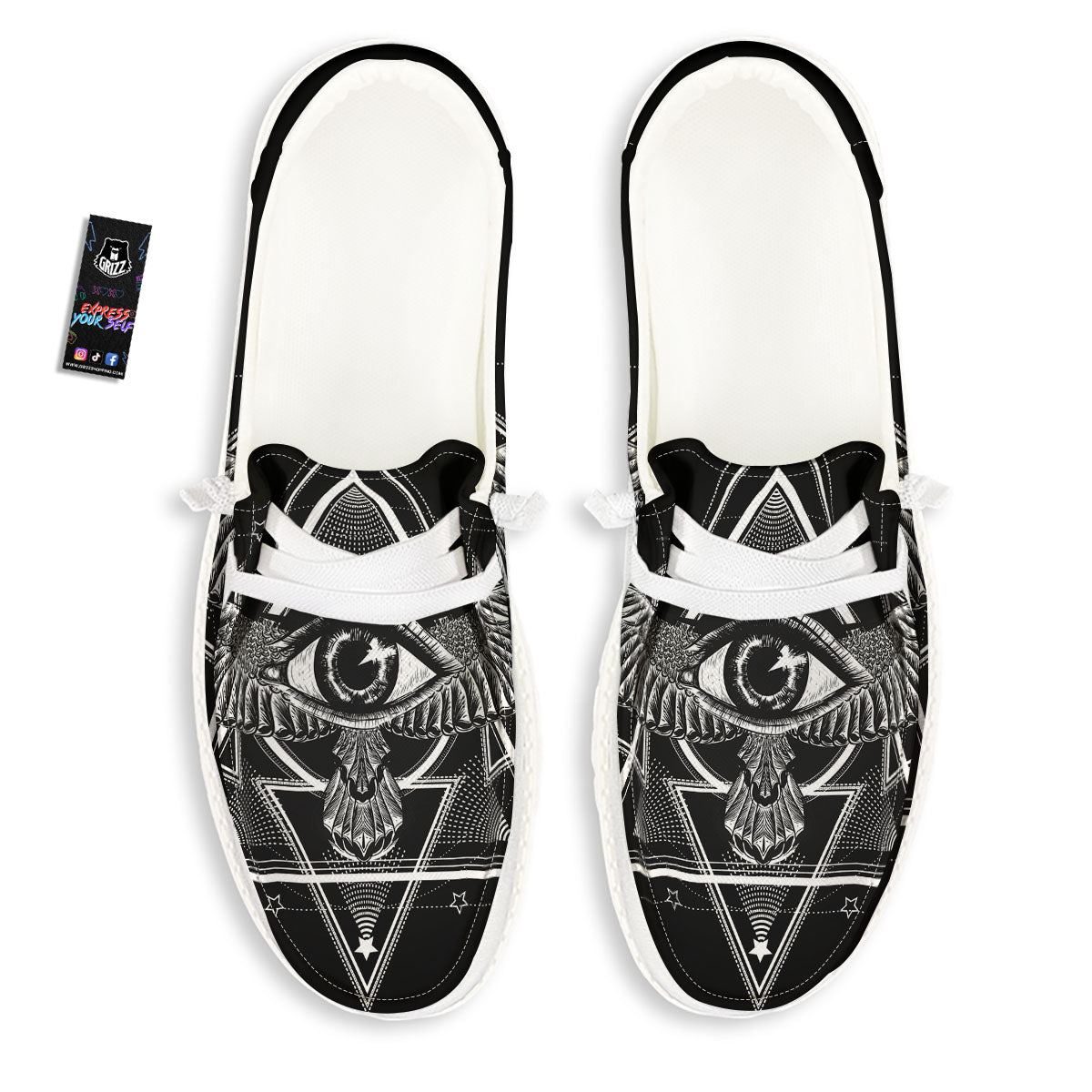 All Seeing Eye Black And Silver Print Black Loafers-grizzshop