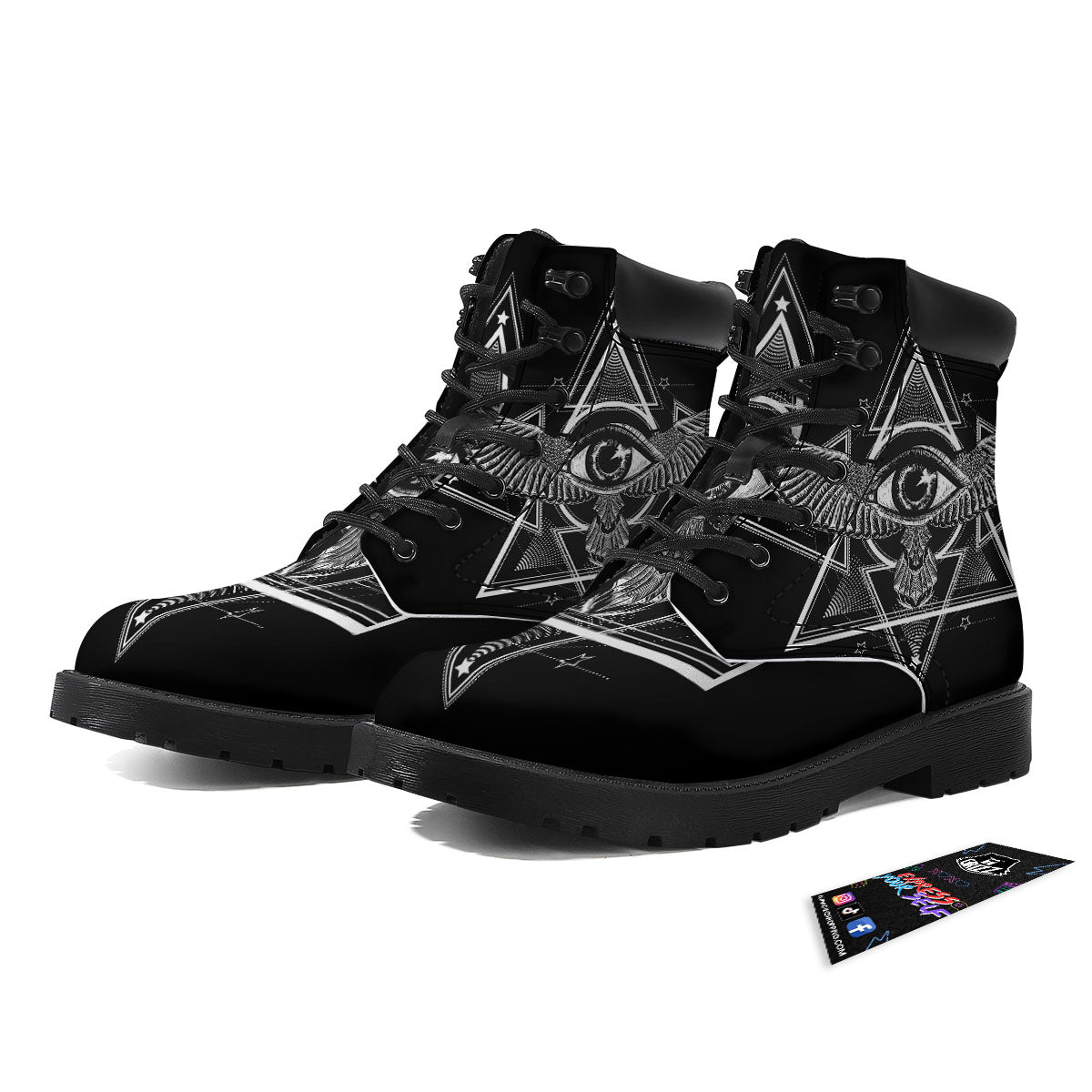 All Seeing Eye Black And Silver Print Boots-grizzshop