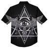 All Seeing Eye Black And Silver Print Button Up Shirt-grizzshop