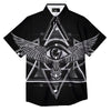 All Seeing Eye Black And Silver Print Button Up Shirt-grizzshop