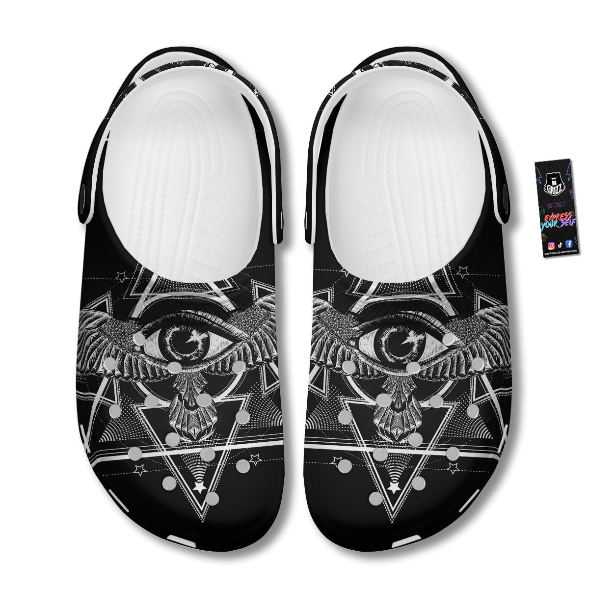 All Seeing Eye Black And Silver Print Clog-grizzshop