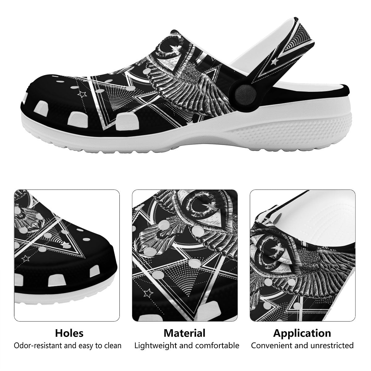 All Seeing Eye Black And Silver Print Clog-grizzshop