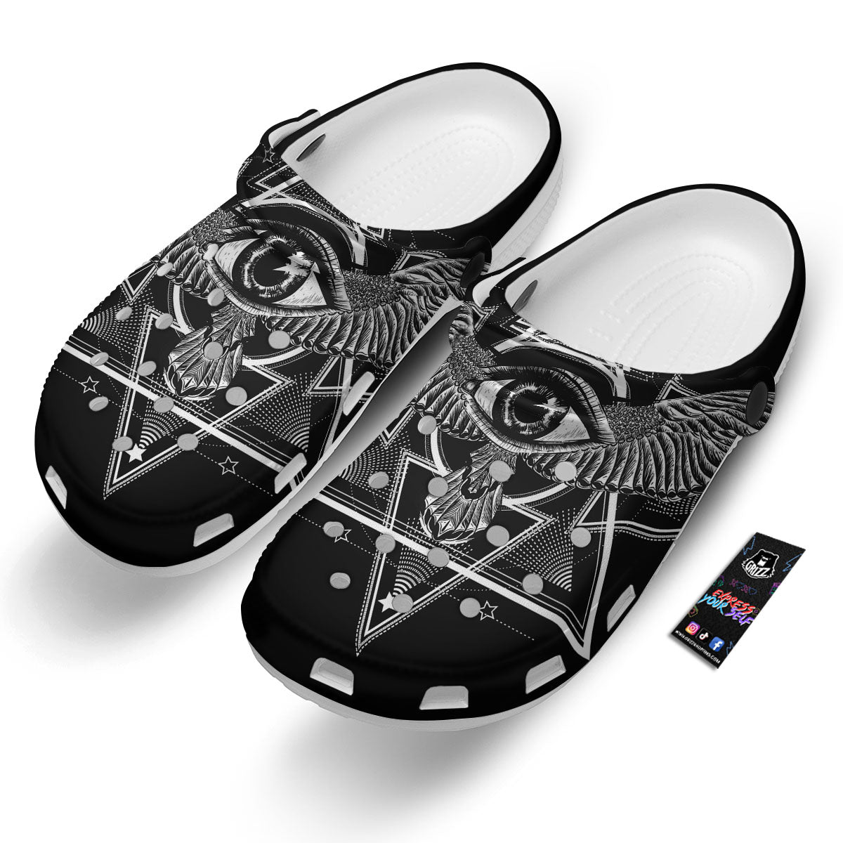 All Seeing Eye Black And Silver Print Clog-grizzshop