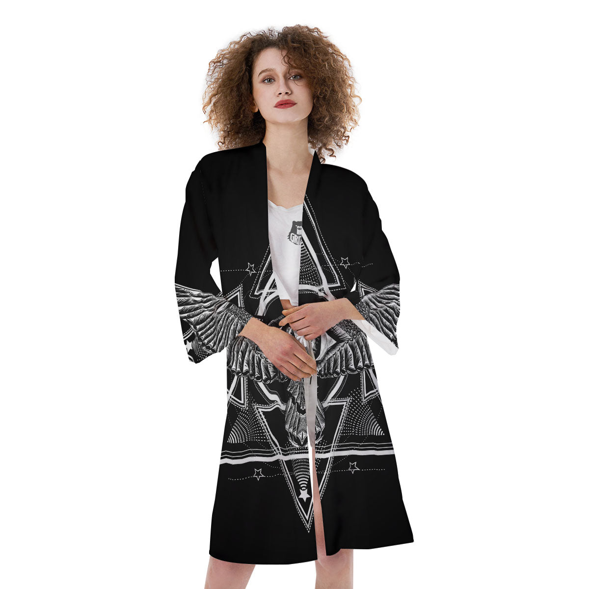 All Seeing Eye Black And Silver Print Kimono-grizzshop